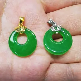 Pendant Necklaces Exquisite 20X20MM Green Jades Stone Hollow Cutting Oblate Donut 1PCS
