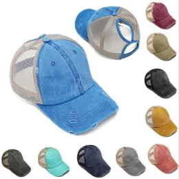 10 färger Ponytail Baseball Caps Washed Cotton Messy Bun Summer Trucker Pony Hat Unisex Visor Hats Outdoor Snapback Cap för Women Men 12 ll