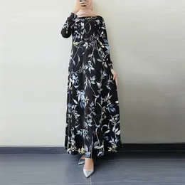 Ethnic Clothing Women Floral Printed Dress Muslim Long Sleeve Dubai Abaya Turkey Hijab Jilbab 2023 Islamic Caftan