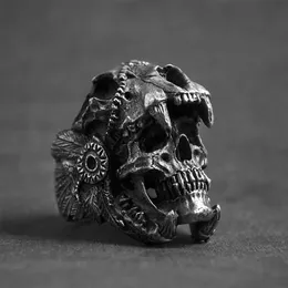 Cool Mens Boys 316L Stal nierdzewna rowerowe pierścionki z Indian Jaguar Warrior Skull Punk Ring Gothic Jewelry Prezent dla niego Rozmiar 7-1277U