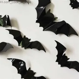 Andra evenemangsfestleveranser 16st Halloween 3D Black Bat Wall Stickers avtagbara Halloween DIY Väggdekor Halloween Party Decoration Horror Bats klistermärken Q23101010