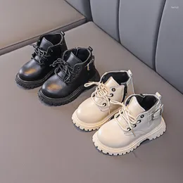 Boots 2023 Autumn Winter Waterproof Children Boys Girls Leather Ankle Fashion Buckle Anti-slip Warm Plush Kids Shoes