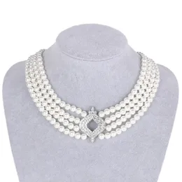 Chokers HOWAWAY Luxury Fashion Crystal Micro Pave Setting 4 Layer Pearl Chains Necklaces for Women Wedding Party Accessories Jewelle 231010