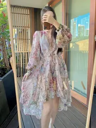 2023 vestido de designer australiano outono manga comprida com decote em v impresso seda andorinha vestido com cinto 10