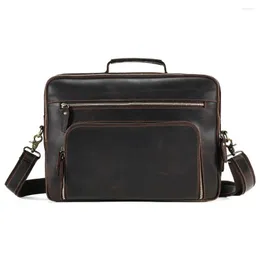 Briefcases Vintage Crazy Horse Leather Briefcase Business Travel Work Messenger Shoulder Portfolio For 15.6" Laptop Bag Handbag