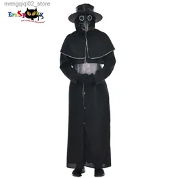 Temadräkt eraspooky medeltida steampunk pest doktor kommer robe full set män gotisk fågel näbb latex masker hatt halloween outfit för vuxen q240307
