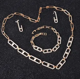 Geometria francesa mover link único diamante micro incrustações diamantes pingente feminino colar brincos pulseira conjunto de jóias combinação MAS-028