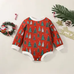 Strampler 02Y Frühling Herbst geborenes Baby Mädchen Chrismas Tree Print Kleidung Rundhalsausschnitt Lange Ärmel JumpsuitLoose Toddier Säuglingsoberteil 231010