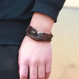 Bracciale rigido da uomo semplice alla moda in pelle braccialetto multistrato in pelle bovina gioielli personalizzati all'ingrosso alla moda