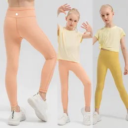 Lu-1455 Girl Sports Legging Training Tight Elastic Breatble Pants Running Pants Children Dance Training Fitness Pants Barn Leggings