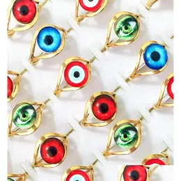 Cluster Rings Whole 36Pcs Gold Devil039S Eye Stainless Steel Rings Gothic Punk Evil Eyeball Retro Men Women Child Gifts Jewelry2029293 Dh1Nx