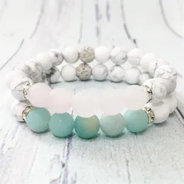 MG0555 Natural Matte Amazonite Herrkvinnans par armband högkvalitativ matt rose kvarts howlite armband vänskapsmycken250o