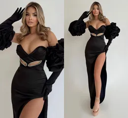 Czarne unikalne sukienki na studniówki w rozmiarze dla kobiet kochanie długie rękawy Drape Side Specja Specjalna okazja Sukienka Formalna noszenie Celebrity Evening Suknie