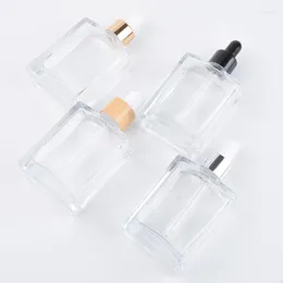 Bottiglie di stoccaggio 5 pezzi 50ml Flacone contagocce quadrato Goccia liquida in vetro per olio essenziale per pipetta da massaggio ricaricabile