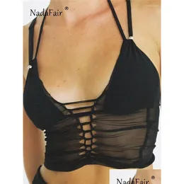 Canotte da donna Camis da donna Canotte Nadafair Donna Mesh Nero Estate 2023 Camis senza maniche Halter Hollow Out Y Backless Crop Top Skinn Dh7Xy