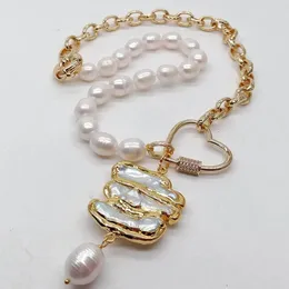 Pendant Necklaces YYGEM Natural Cultured White Rice Pearl Gold Color Plated Link Chain Biwa Pearl Pendant Necklace 19'' 231010