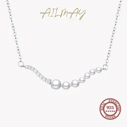 Pendant Necklaces Ailmay Top Quality 925 Sterling Silver Fashionc Wave Shape Pearl Pendant Necklace For Women Elegant Wedding Engagement Jewelry 231010