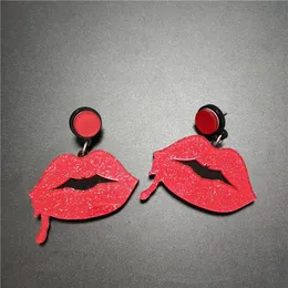 Boucle d'oreille chauve-souris d'halloween pour femme, paillettes, lèvres de sang rouge, gothique, bijoux en acrylique, 3390