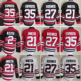 Retro Hockey Vintage 2 Duncan Keith Jersey CCM 35 Tony Esposito 27 Jeremy Roenick 21 Stan Mikita All Stitched Black Red White Classic Retire Mens For Sport Fans