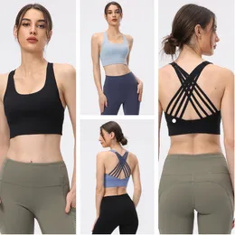 LU-801 Kvinnor Yoga justera Energy Women's Sports stockproof Cross Back Tight Fiess Bra