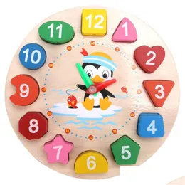 Other Desk Accessories Wholesale Wooden Penguin Digital Clock Model Childrens Early Education Teaching Aids 17.5X17.5X2.3Cm Office Sch Dhkwe