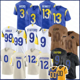 Cooper Kupp 9 Matthew Stafford 99 Aaron Donald Camisa de futebol Cam Akers Homem Stetson Bennett Byron Jovem Van Jefferson Kobie Turner Leonard Floyd Tyler Higbee