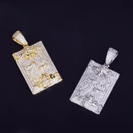 Rei poker pingente colar esqueleto humano hip hop jóias cor do ouro zircão cúbico com 4mm corrente de tênis para gota shi325h