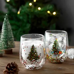 Canecas 1 ~ 4pcs Parede Dupla Caneca de Vidro de Natal Resistente ao Calor Copo Beautyful para Leite Café Copo de Água Bar Drinkware Presente de Natal 231009