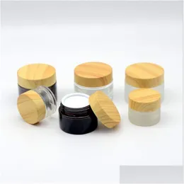 Packing Bottles Wholesale 5G 10G 15G 20G 30G 50G Frosted Glass Jar Refillable Cream Bottle Cosmetic Container With Imitated Wood Grain Dhupn