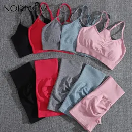 Yoga outfit Normov Tvådelt träningsset Set Solid Seamless Tracksuit Woman Booty Sports Shorts Push Up Peach skinkor Gym 231010
