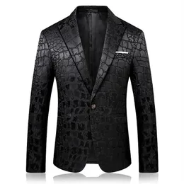 Terno masculino com estampa de crocodilo, blazer preto, jaqueta, slim fit, trajes estilosos, roupa de palco para cantor, blazers masculinos, designs 9006 s249q