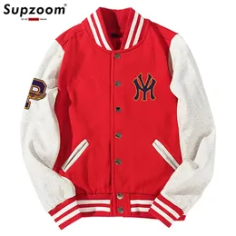 남자 재킷 supzoom 도착 편지 갈비뼈 면화 면화 패션 싱글 가슴이있는 캐주얼 프린트 야구 재킷 느슨한 가디건 코트 231009