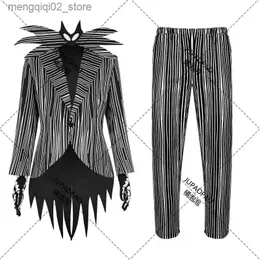 Costume a tema Nightmare Jack Cos Skellington Cosplay Come Cappotto Pantaloni Outfit Halloween Carnival Party Travestimento Suit per uomo Maschio Adulto Q231010
