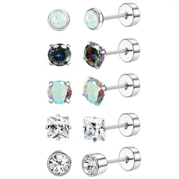 Stud Earrings 1-5 Pairs Hypoallergenic Stainless Steel 18G Small Opal CZ Flat Back Cartilage Piercing Jewelry Set For Men Women