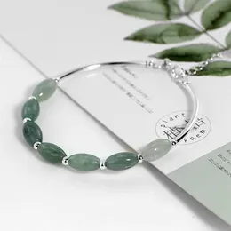 Ruifan 925 Sterling Silver Armband Ladies Natural Green Jade Oval Waterdrop Lucky Bead Charms Women's Armband Smycken YBR0236N