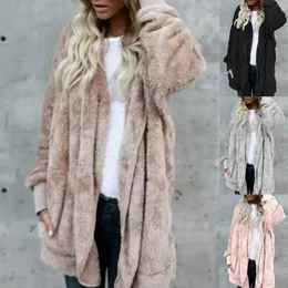 Kvinnors stickor Tees Överdiman Women Sweater Coat Reversible Faux Fur Long Hooded Midi Coat Cardigan Women Sweater Elegant Thick Fluff Plush 231010