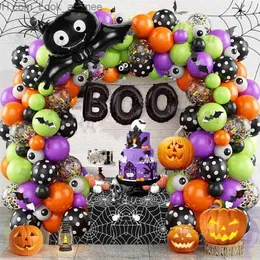 Andra evenemangsfestleveranser Halloween Pumpkin Balloon Garland Arch Kit Black Orange 3D Bat Spider Stickers Eye Balloons Halloween Party Decoration Supplies Q231010