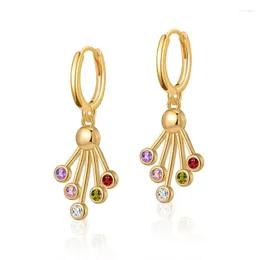 Hoopörhängen Allme Textured Multicolor CZ Cubic Zircon Sector Oregelbunden Tassel 18K Real Gold Plated Brass Earring for Women