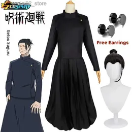 테마 의상 geto suguru cosplay 애니메이션 Jujutsu Kaisen 코스프레 성인 남성 셔츠 셔츠 바지 가발 고등학교 할로윈 유니폼 풀 세트 Q240307