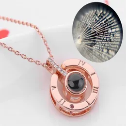 Rose Gold100 Languages ​​I Love You Projection Pendant Necklace 로맨틱 러브 메모리 웨딩 목걸이 GB75275R