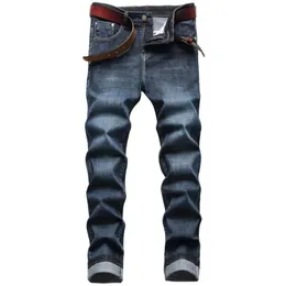 Men's Jeans Men Striaght Fit Classic Navy Blue Denim Pants Male Smart Casual Long Elastic Size 42305c