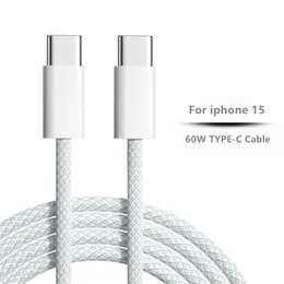 Плетеный зарядный кабель USB CC мощностью 60 Вт для iPhone 15, тип C, 20 В, 3 А, шнур быстрой зарядки