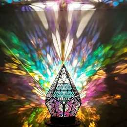 装飾的なオブジェクト図形の大きなポーラースターランプ木材LEDナイトライトアートクラフトカラフルなダイヤモンドボヘミアンライト装飾的なテーブルランプホームデコレーション231009