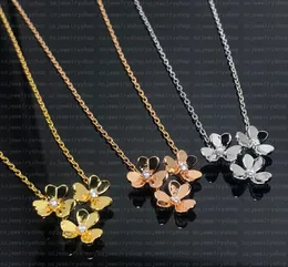 18K Gold Plated High quality Necklace Diamond Four Leaf Clover Flowers Link Crystals Clavicle Necklaces Silver for Women&Girls Wedding Jewelry Gift -A