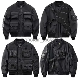 Kurtki męskie japoński styl harajuku y2k 11K Cyberpunk Multi Pockets Cargo Bomber Jacket Men Urban Streetwear Techwear MA1 Płaszcz czarny J231010