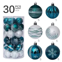 Decorações de Natal Decorações de Natal 6cm/30pcs Azul e Branco Pintado Conjunto de Bola de Natal Pingente de Árvore de Natal 231009