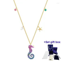 Pendants S High Quality Necklace OceanSeahorse Pendant Multi-color Gold Tone Exquisite Gift Box