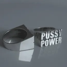 Solitaire anel estilo punk masculino gravado "pussy power" cor prata moda hiphop jóias festa de aniversário dedo acessórios 231009