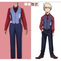 Anime My Hero Academia Bakugou Katsuki Parrucche Cosplay Brevi Parrucche sintetiche resistenti al calore dorate Setcosplay blu