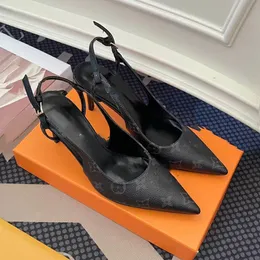 Kadınlar Arşivli Yüksek Topuklu Sandal Pompalar Lüks Tasarımcı Sipi Kadın Elbise Ayakkabı Slingback Sandalet Kahverengi Orijinal Deri Cherie Slipper 08